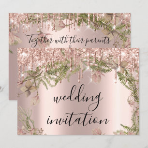 Invitation Mariage  d'étincelle Rose Florals Mint