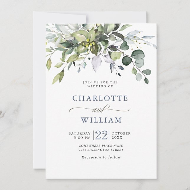 Invitation Mariage d'Eucalyptus à l'aquarelle simple (Devant)