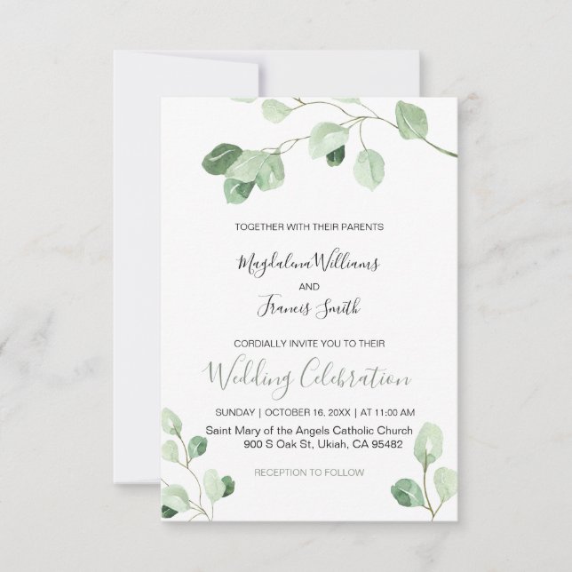 Invitation mariage d'eucalyptus aquarelle (Devant)