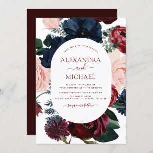 Invitation Mariage d'Eucalyptus Floral bleu de la marine de B