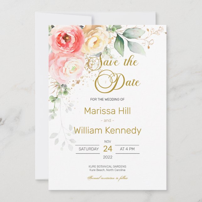 Invitation Mariage d'Eucalyptus Floral Rose Vive Enregistrer  (Devant)
