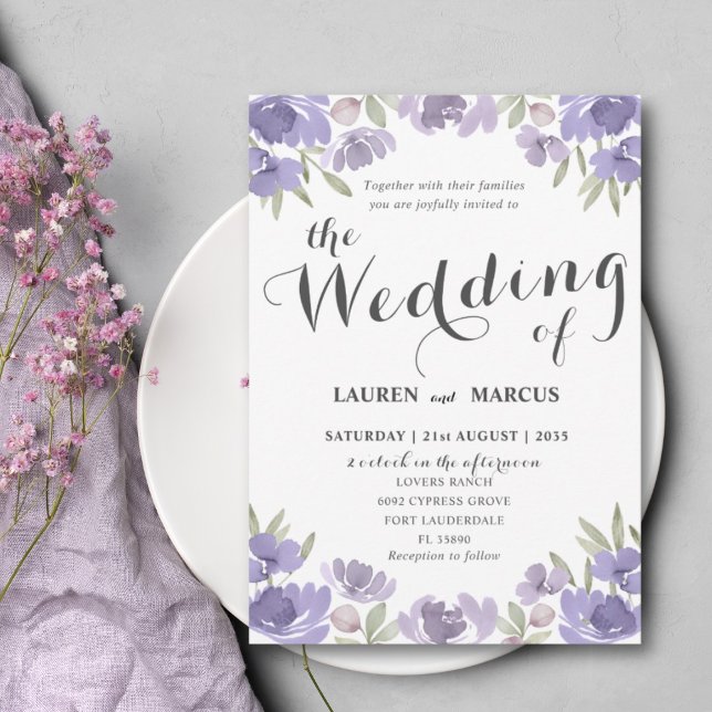 Invitation Mariage d'Eucalyptus Floral Violet Rustique (Créateur téléchargé)