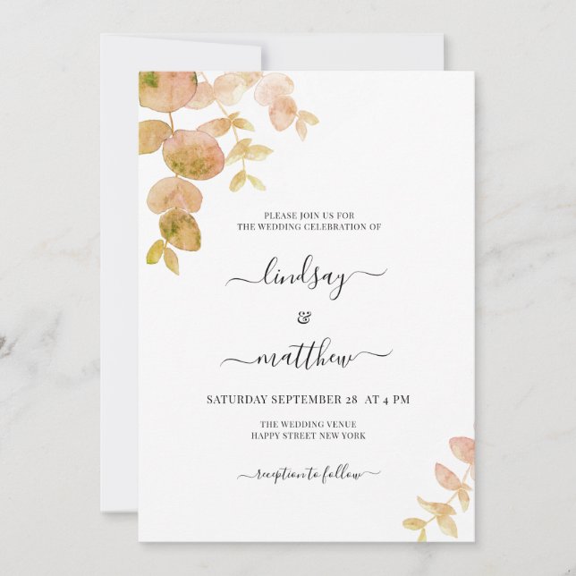 Invitation Mariage d'eucalyptus rose moderne (Devant)