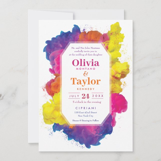 Invitation Mariage d'explosion couleur arc-en-ciel (Devant)