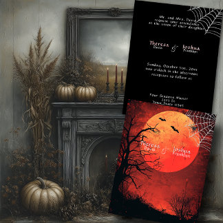 Invitation Mariage d'Halloween Chauves-souris araignée noire 