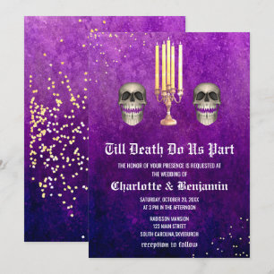Invitation Mariage d'Halloween crâne violet