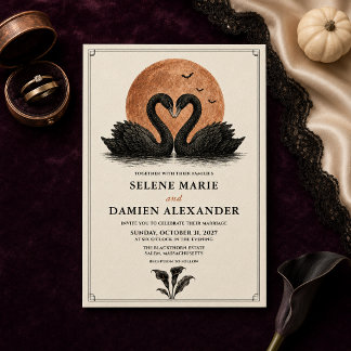 Invitation Mariage d'Halloween Cygnes Noirs Gothiques