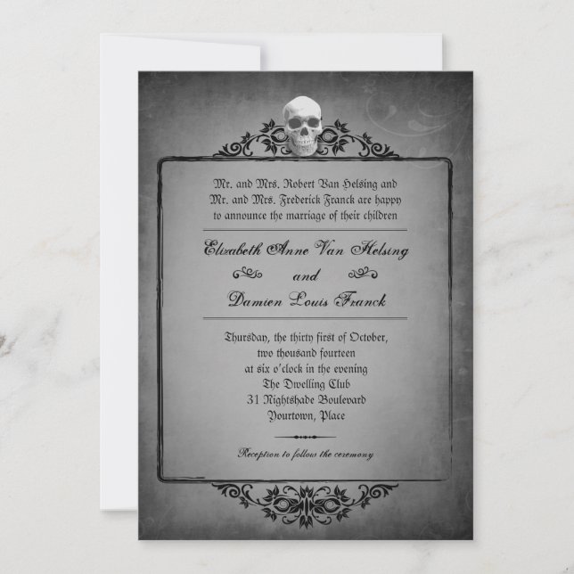 Invitation Mariage d'Halloween de cadre crâne (Devant)