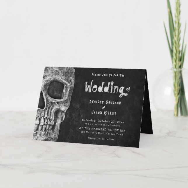 Invitation Mariage d'Halloween de tête de crâne gothique (Devant)