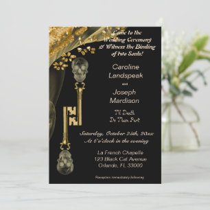 Invitation Mariage d'Halloween des crânes d'or éffrayant