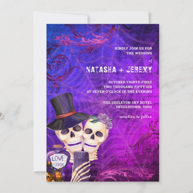 Invitation Mariage d'Halloween gothique crâne (Devant)