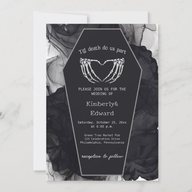 Invitation Mariage d'Halloween gothique noir élégant café (Devant)