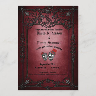 Invitation Mariage d'Halloween gothique rouge et noir