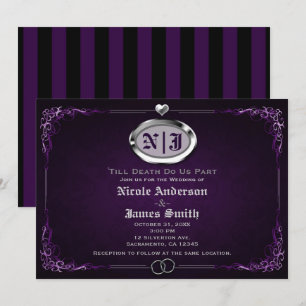 Invitation Mariage d'Halloween gothique vintage argent et vio