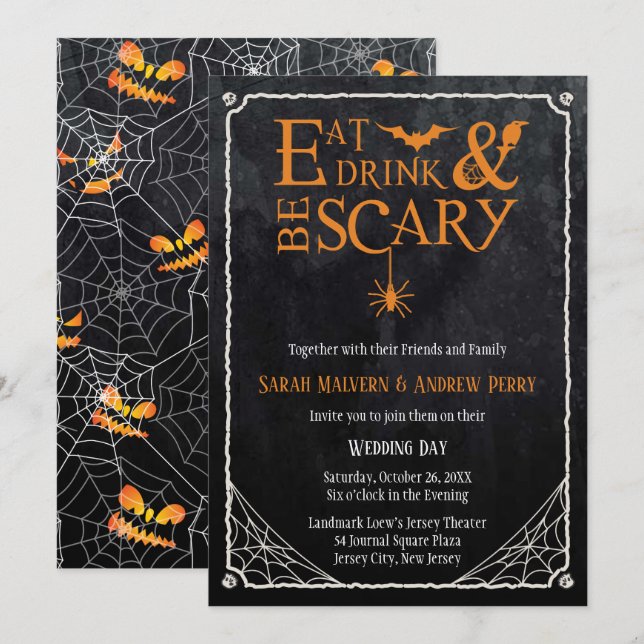 Invitation Mariage d'Halloween Invitez à manger, boire et avo (Devant / Derrière)