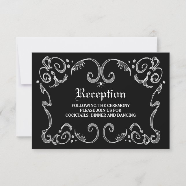 Invitation Mariage d'Halloween noir et blanc 3,5x5 Réception (Devant)