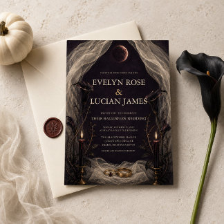 Invitation Mariage d'Halloween sous la Lune de Sang Gothique