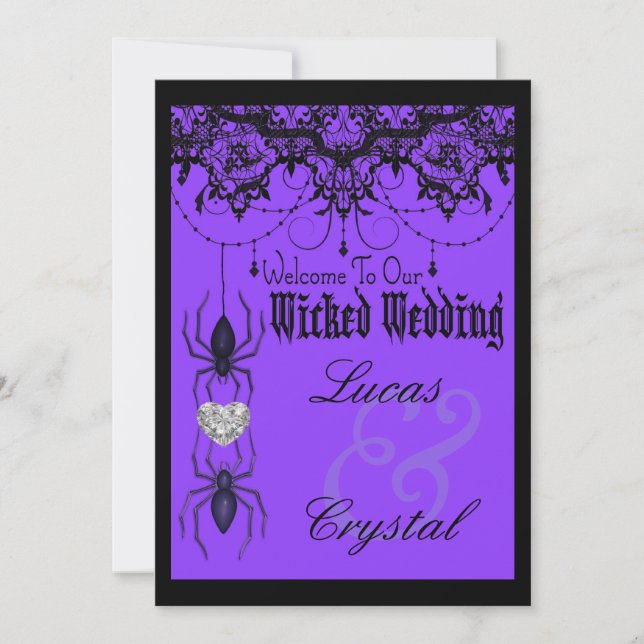 Invitation Mariage d'Halloween violet de l'araignée victorien (Devant)