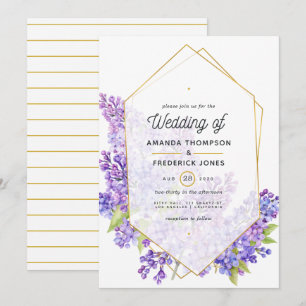 Invitation Mariage d'Herbarium géométrique Pastel Violet et O