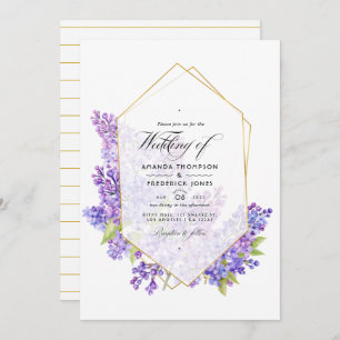 Invitation Mariage d'Herbarium géométrique Pastel Violet et O