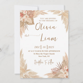 Invitation Mariage d'herbe Boho Pampas