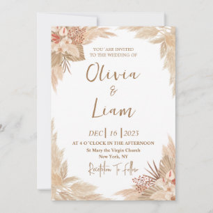 Invitation Mariage d'herbe Boho Pampas