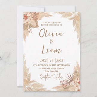 Invitation Mariage d'herbe Boho Pampas