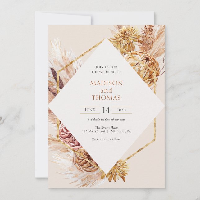 Invitation Mariage d'herbe de Pampas de Bohême (Devant)