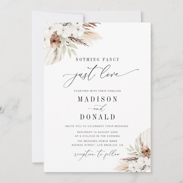 Invitation mariage d'herbe en terre cuite bohème (Devant)