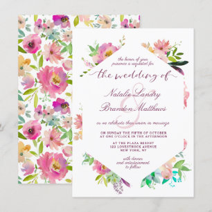 Invitation Mariage d'hexagone floral fleuri à la menthe chic 