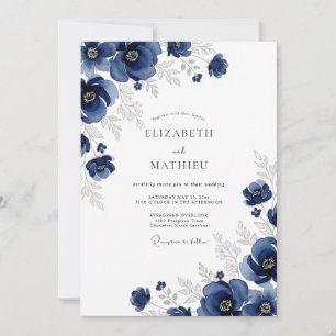 Invitation Mariage d'hiver à l'anémone argentée de la Marine
