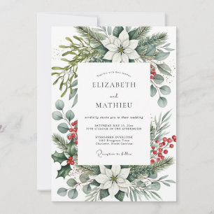 Invitation Mariage d'hiver abondant vert sauge