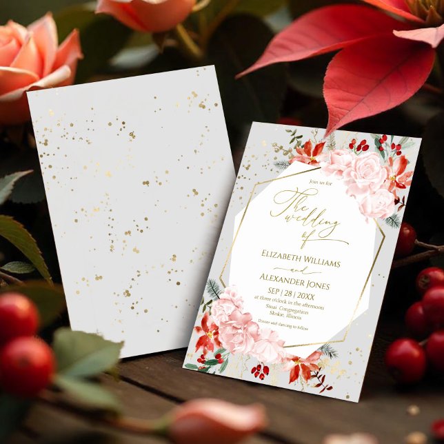 Invitation Mariage d'hiver Aquarelle dorée Floral (Créateur téléchargé)