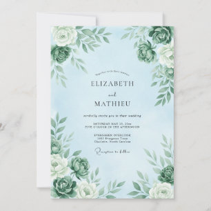Invitation Mariage d'hiver atmosphérique bleu clair