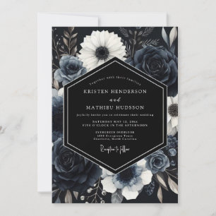 Invitation Mariage d'hiver atmosphérique bleu marine