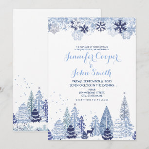 Invitation Mariage d'hiver aux flocons de neige en aquarelle 