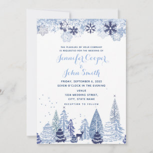 Invitation Mariage d'hiver aux flocons de neige en aquarelle 