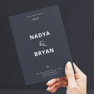 Invitation Mariage d'hiver avec code QR bleu gris minimaliste