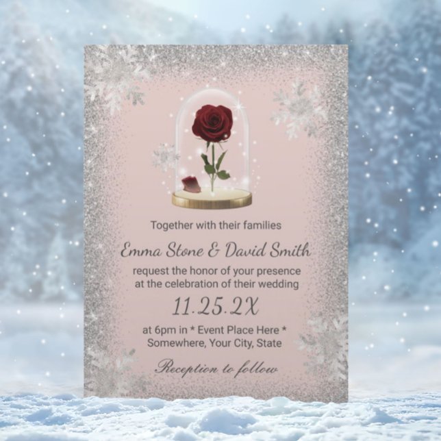 Invitation Mariage d'hiver Beauté Rose Dome Blush rose (Créateur téléchargé)