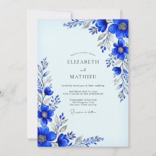 Invitation Mariage d'Hiver Bleu Cobalt Immaculé