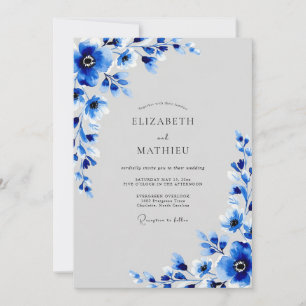 Invitation Mariage d'hiver bleu cobalt vif