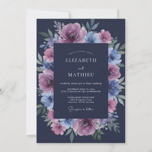 Invitation Mariage d'hiver bleu marine luisant