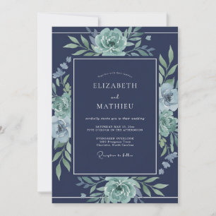 Invitation Mariage d'hiver bleu marine vif