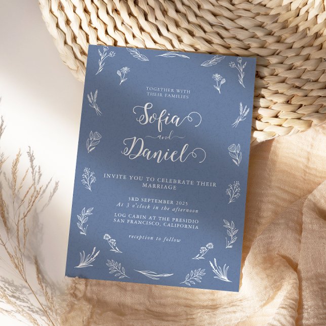 Invitation Mariage d'hiver bleu minimaliste (Créateur téléchargé)