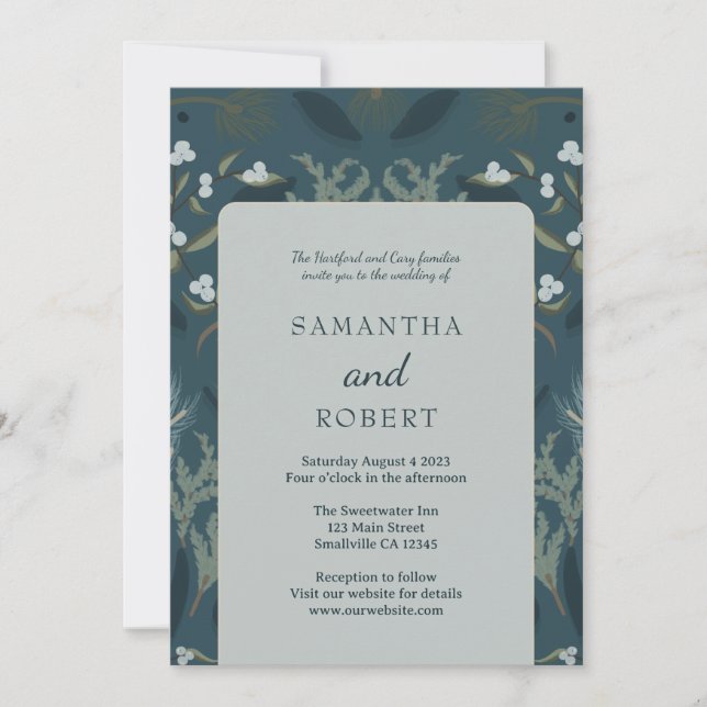 Invitation Mariage d'hiver bleu Moody Navy (Devant)