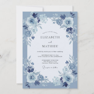 Invitation Mariage d'hiver bleu poussiéreux enchanteur