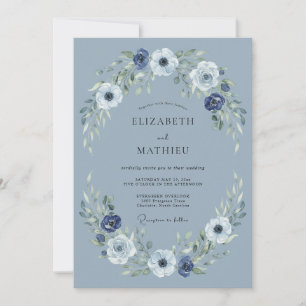 Invitation Mariage d'hiver bleu poussiéreux tranquille
