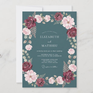 Invitation Mariage d'hiver bordeaux sarcelle d'humeur