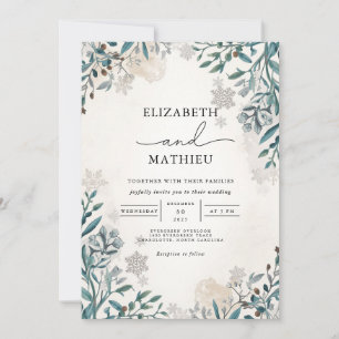 Invitation Mariage d'hiver botanique d'épinette congelée