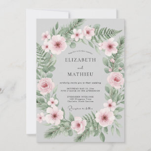 Invitation Mariage d'hiver botanique doux gris clair
